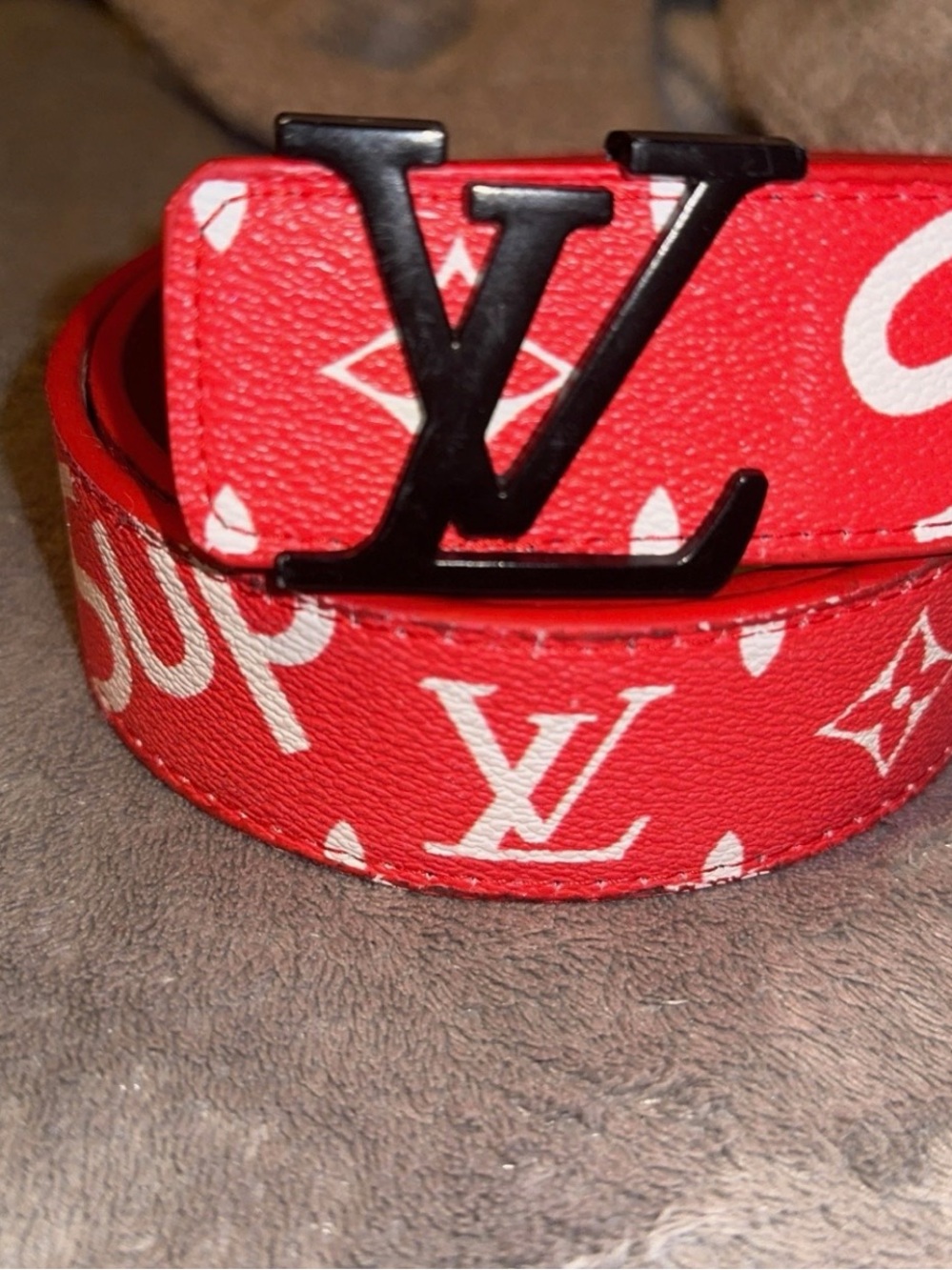 Louis Vuitton Red Signature Monogram Belt with Black LV Buckle
